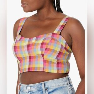 BCBGeneration1TX1T63  Pink Blue Plaid Crop Tank Top NWT